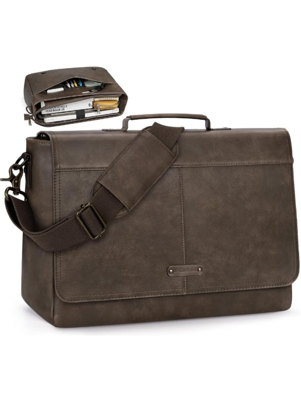 Vintage PU Leather Messenger Bag for Men - Waterproof 15.6" Laptop Briefcase